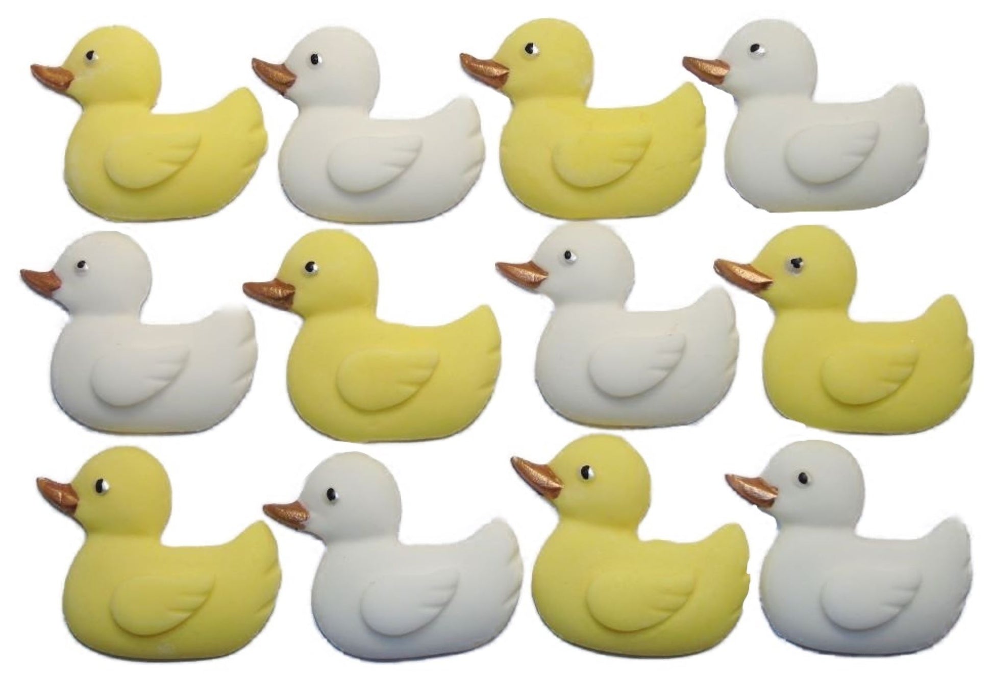 12 Edible Yellow & White mixed coloured Vegan Baby Shower Ducks Cake Cupcake Toppers