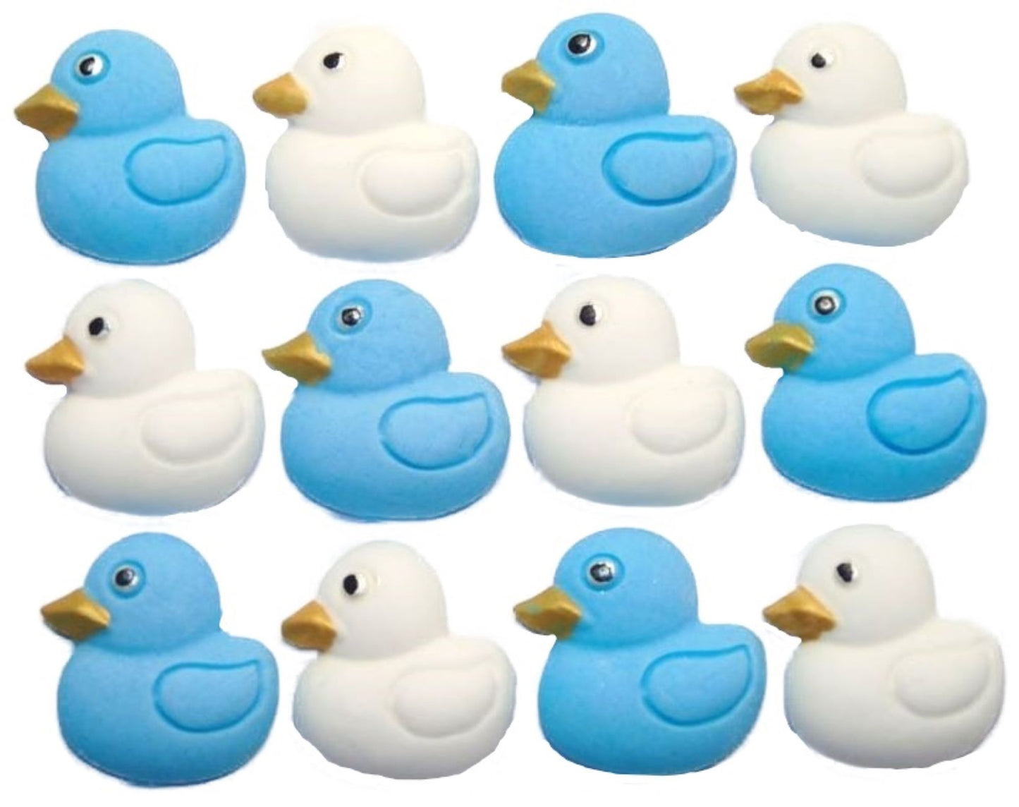 Baby Shower Vegan Cupcake Decorations 12 Blue & White Mixed coloured Edible Small Ducks
