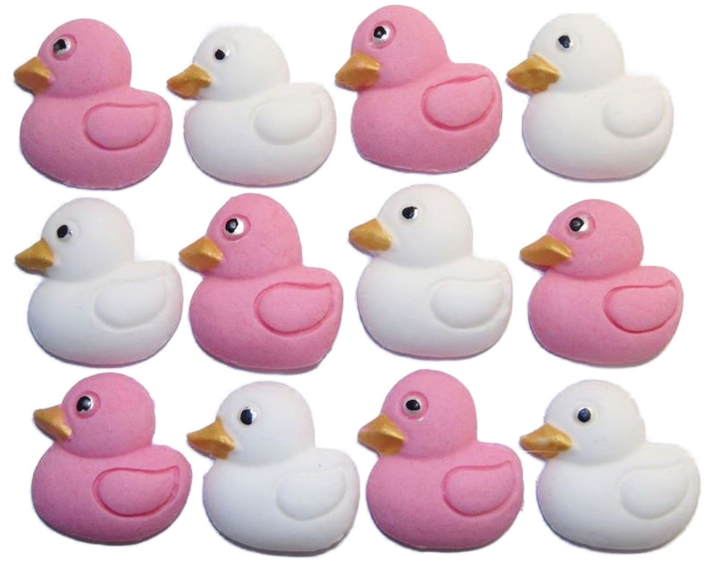 Baby Shower Vegan Cupcake Decorations 12 pink & White Mixed coloured Edible Small Ducks