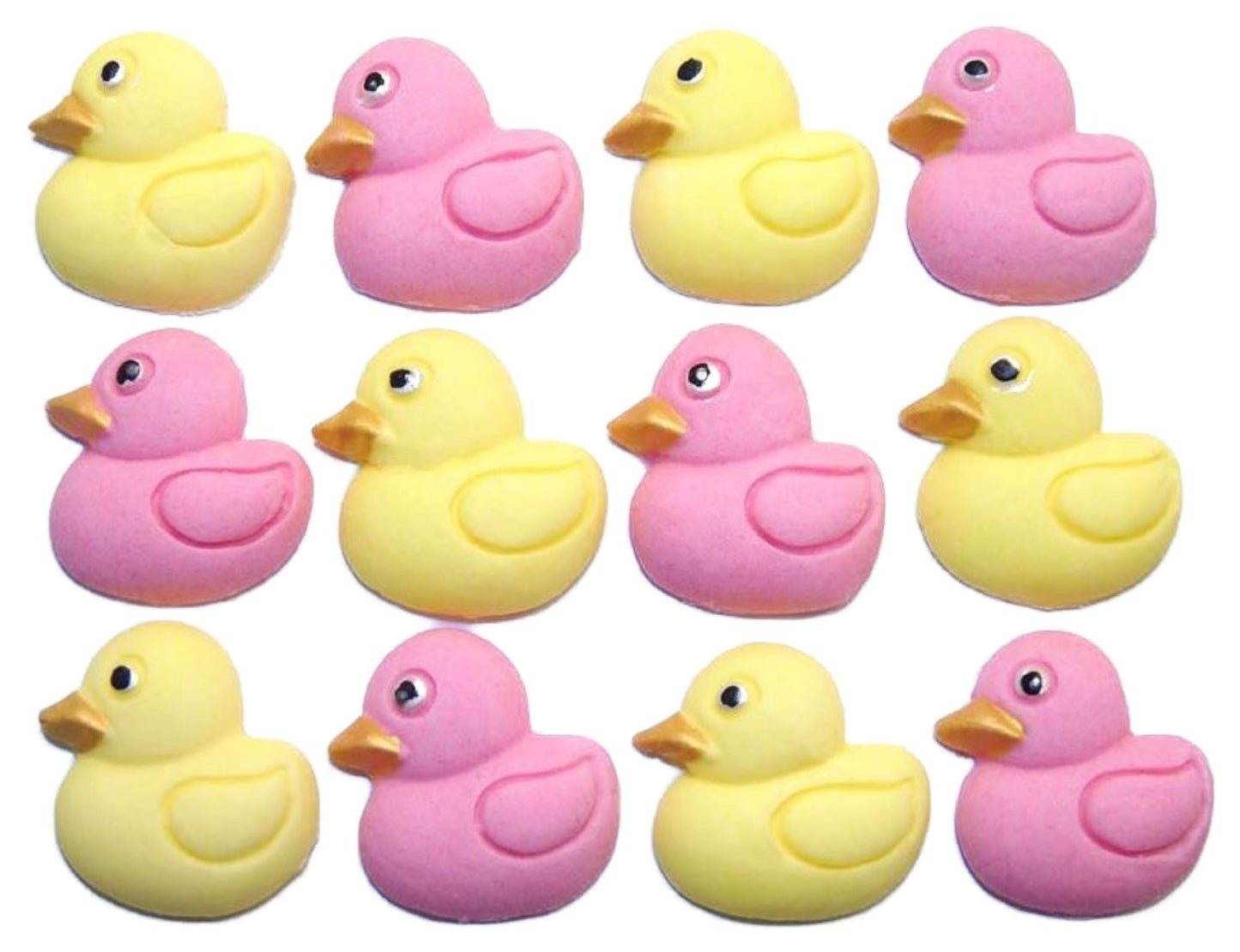 Baby Shower Vegan Cupcake Decorations 12 Pink & Yellow Mixed coloured Edible Small Ducks