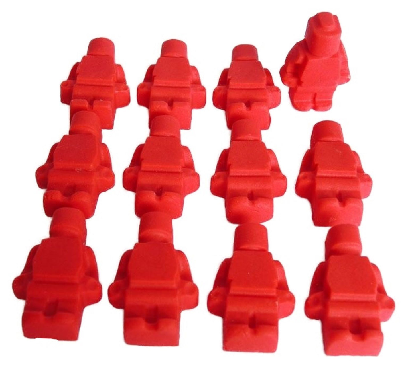 12 Red handmade edible brick shaped men to decorate your cupcakes and cakes. All are Dairy and Gluten free as well as suitable for vegans.