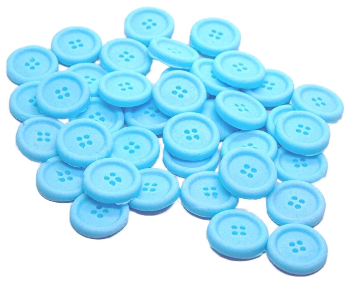 Pack 30 Blue Coloured Buttons Vegan Cupcake Toppers Cake Decorations