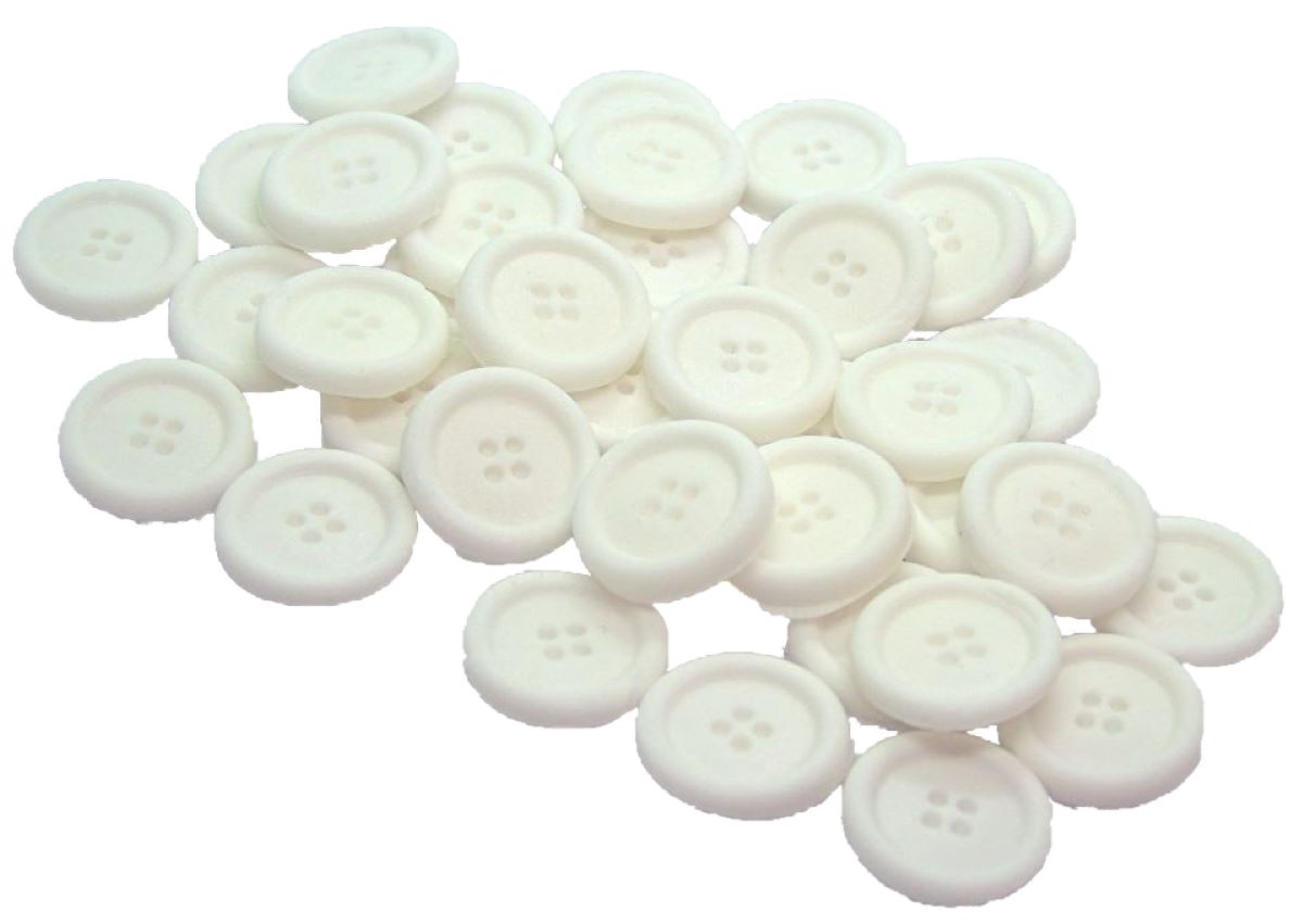 Pack 30 White Coloured Buttons Vegan Cupcake Toppers Cake Decorations