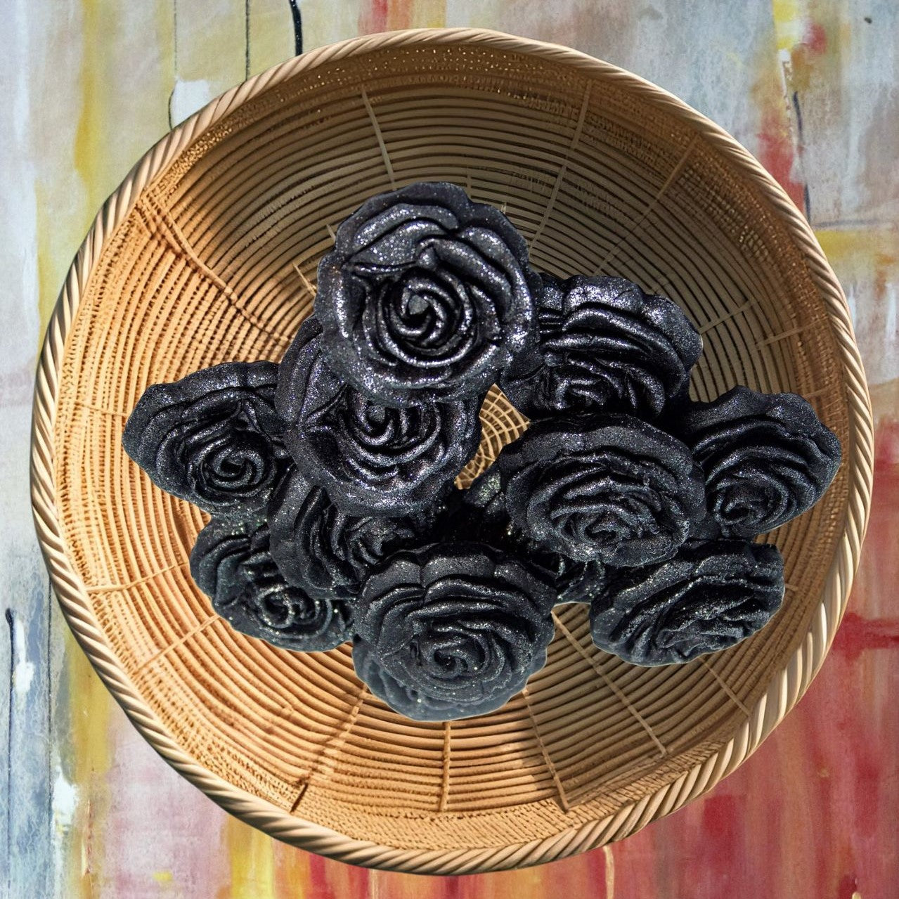 12 Medium Glittered Coloured Roses Cake Decorations