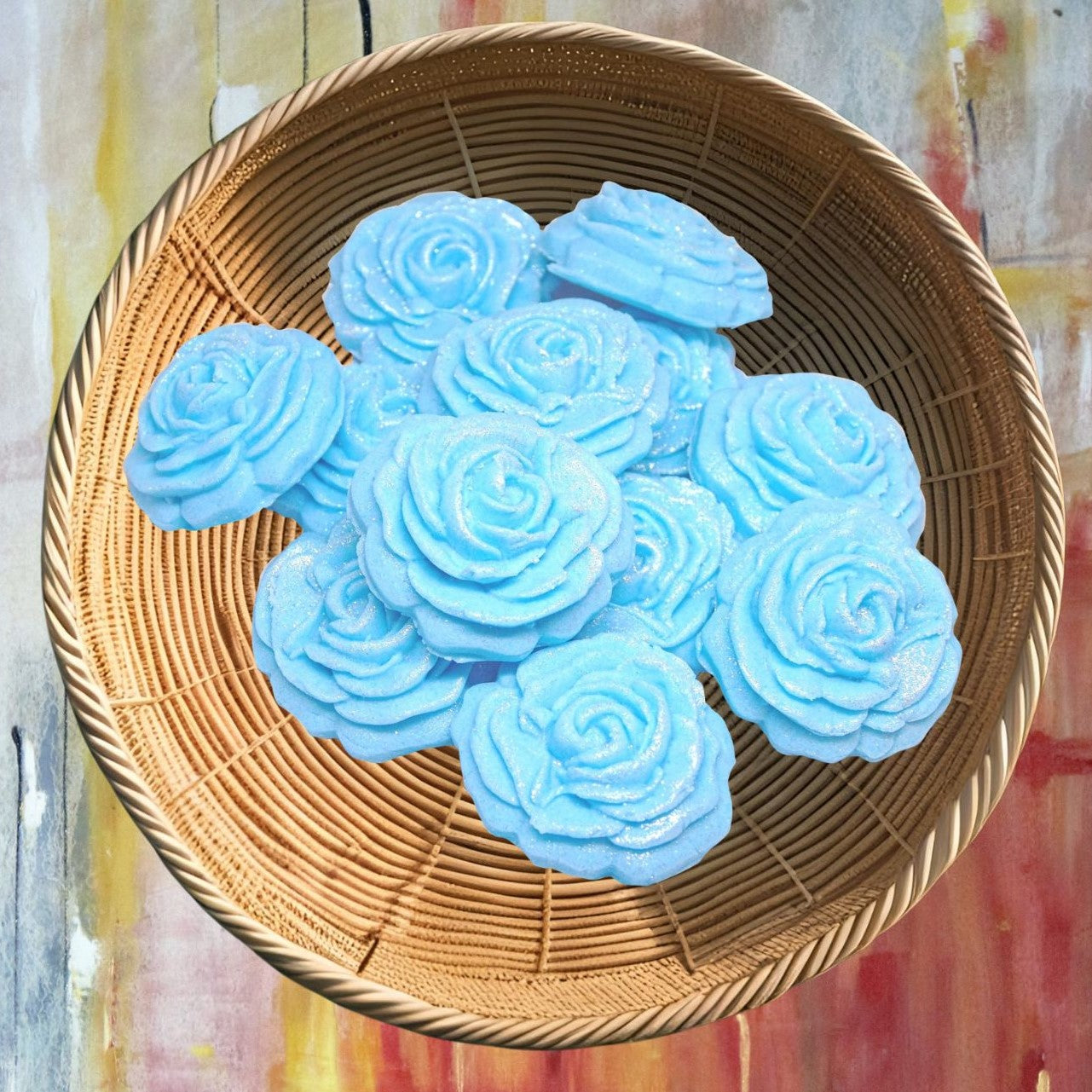 12 Medium Glittered Coloured Roses Cake Decorations