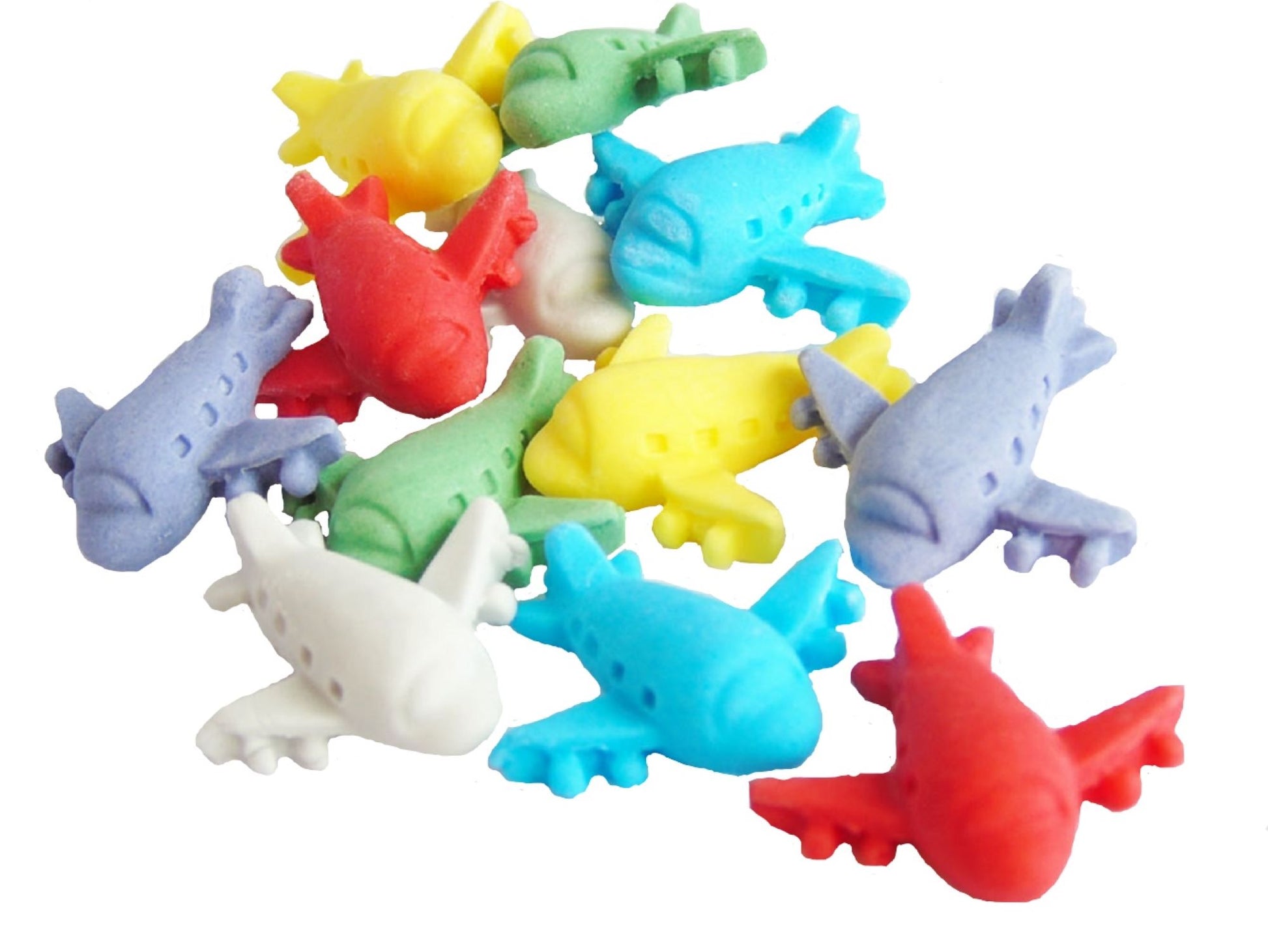 12 Novelty coloured aeroplane birthday cupcake toppers