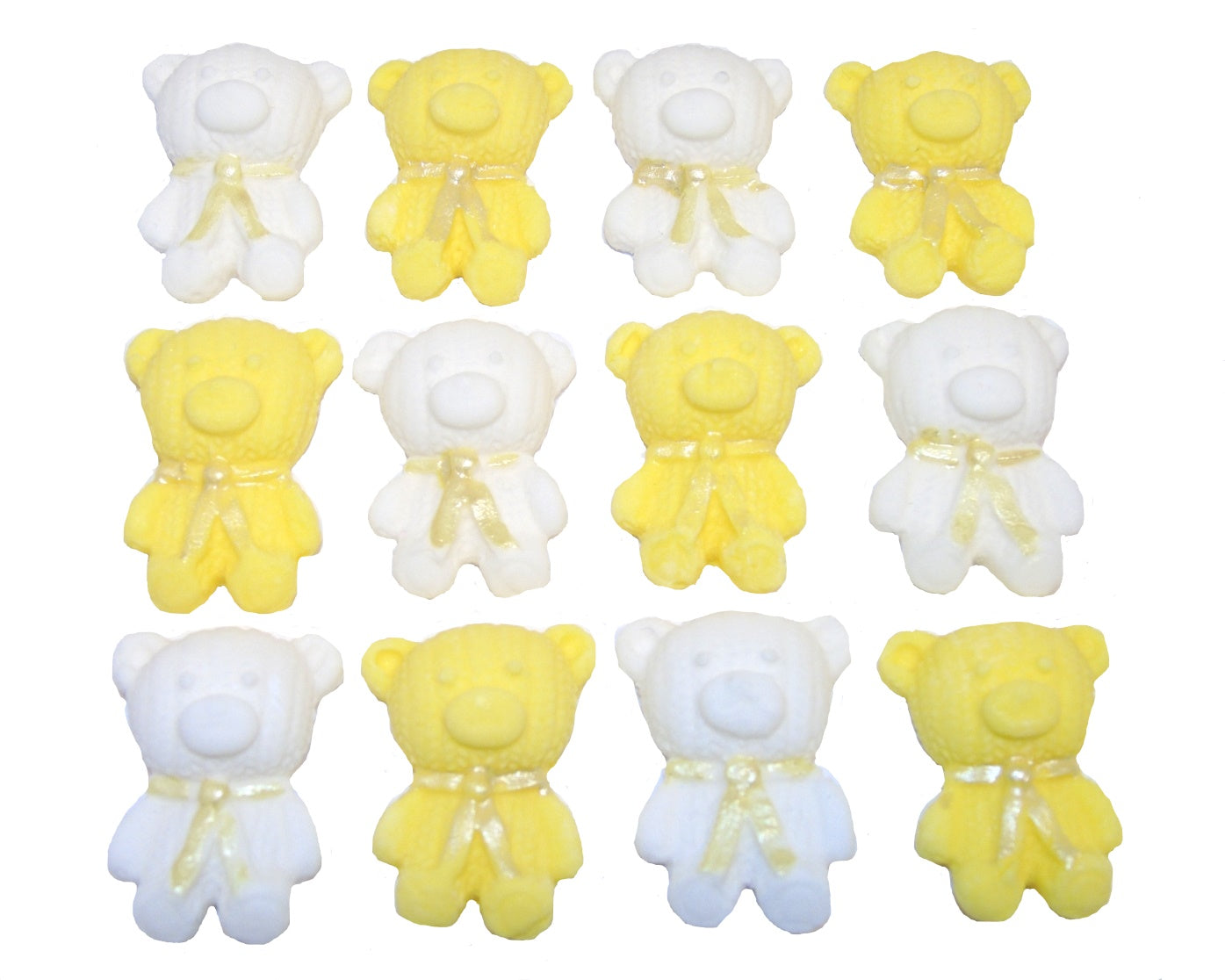 12 Cute Yellow & White Vegan Teddies edible Cupcake Toppers