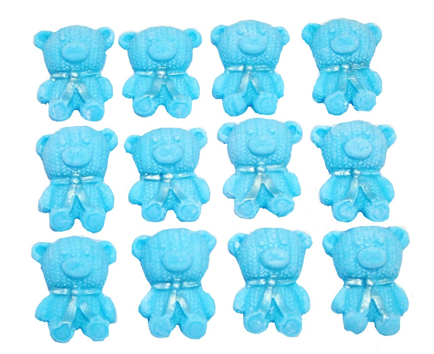12 Cute Blue Vegan Teddies edible Cupcake Toppers suitable for vegans