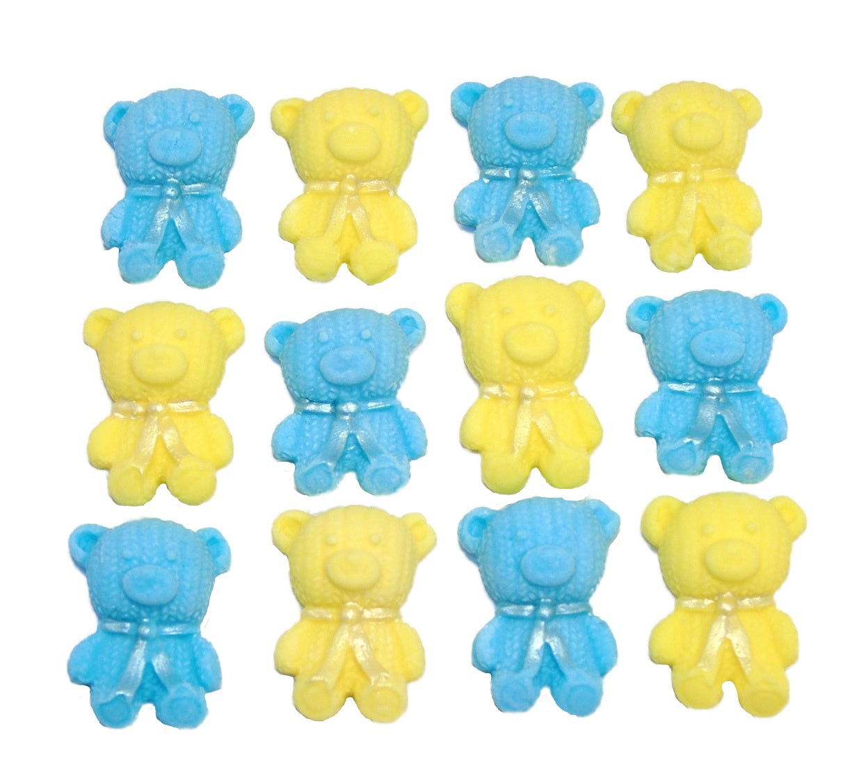12 Cute Blue & Yellow Vegan Teddies edible Cupcake Toppers
