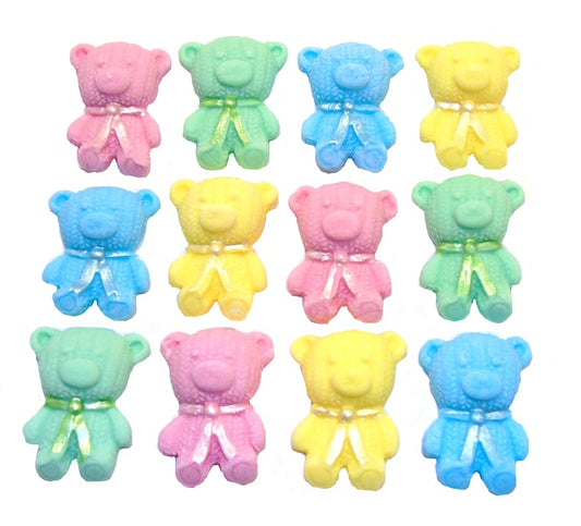 12 Cute assorted Mixed coloured Vegan Teddies edible Cupcake Toppers