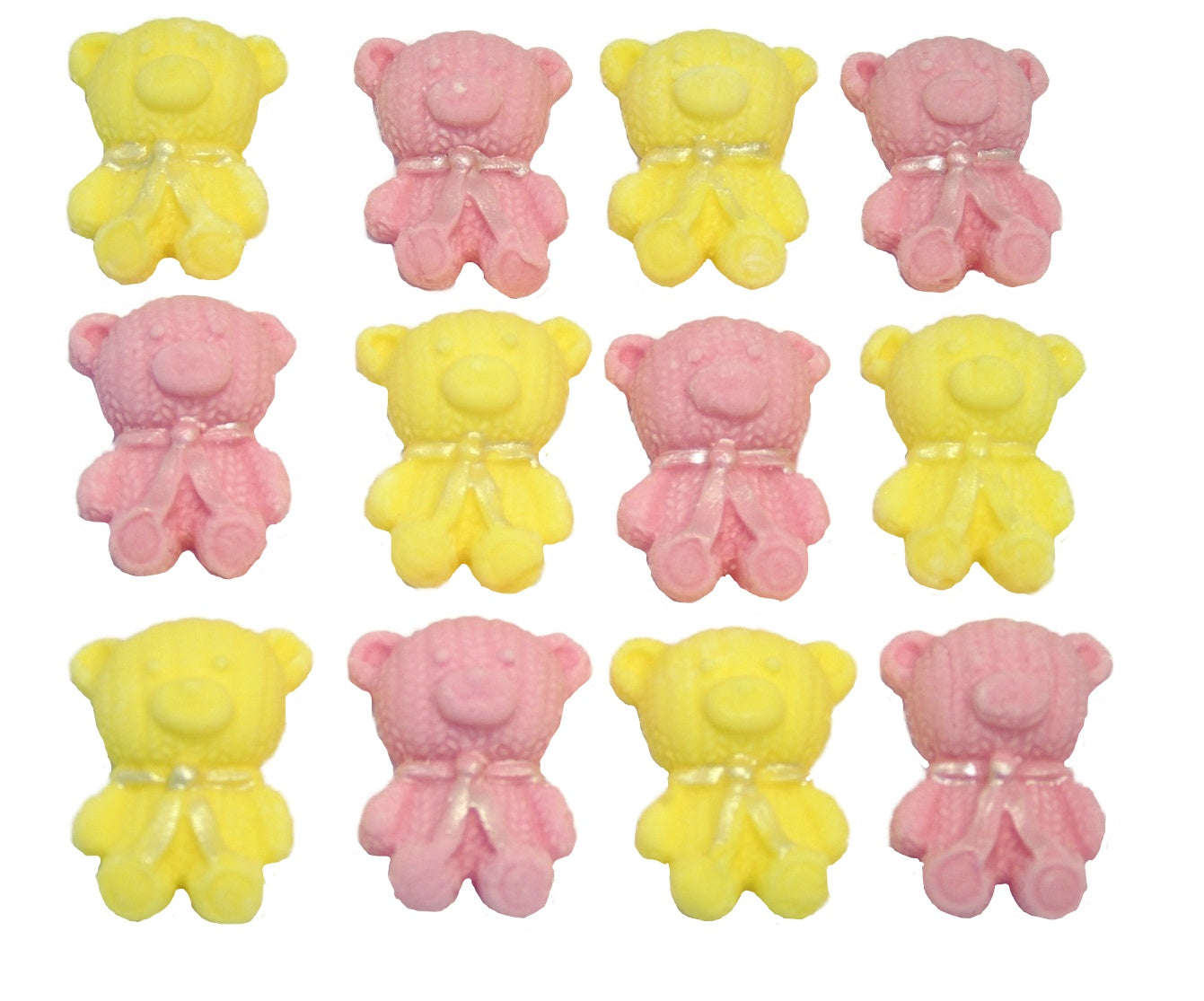 12 Cute Pink & Yellow Vegan Teddies edible Cupcake Toppers