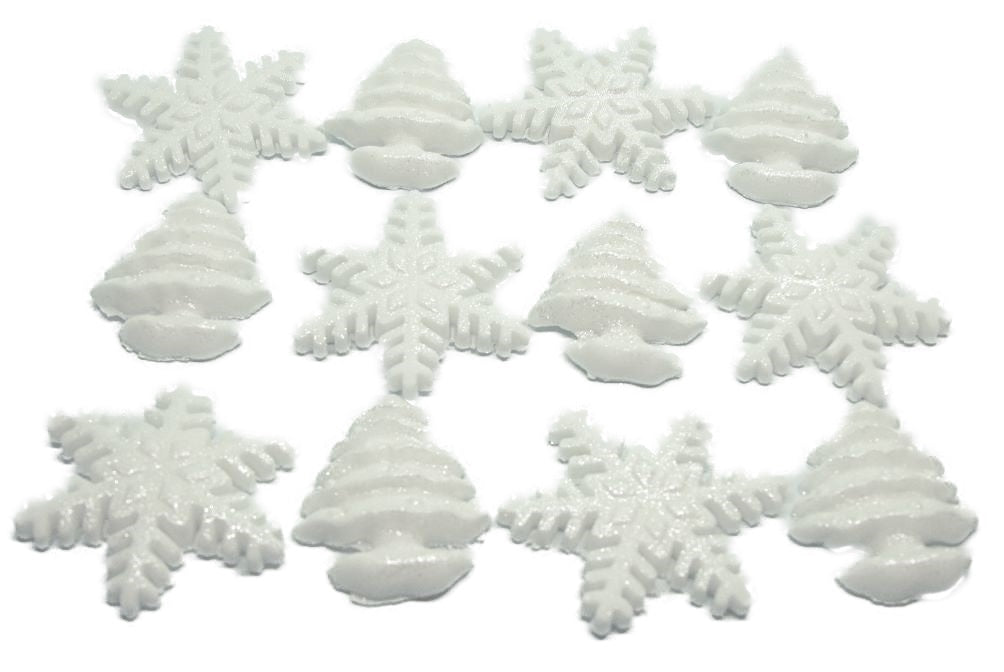 White Glittered Mix Snowflakes and trees Frozen Vegan Cupcake Cake Toppers