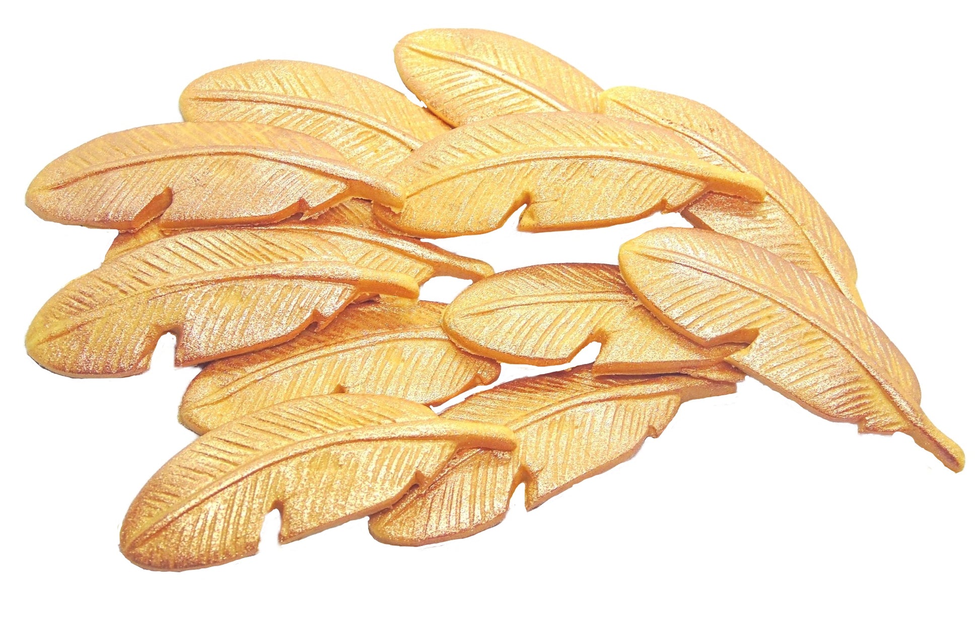 12 Edible Gold Coloured Glittered Feathers Vegan Cupcake Toppers