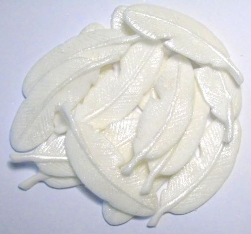 12 Edible White Coloured Glittered Feathers Vegan Cupcake Toppers