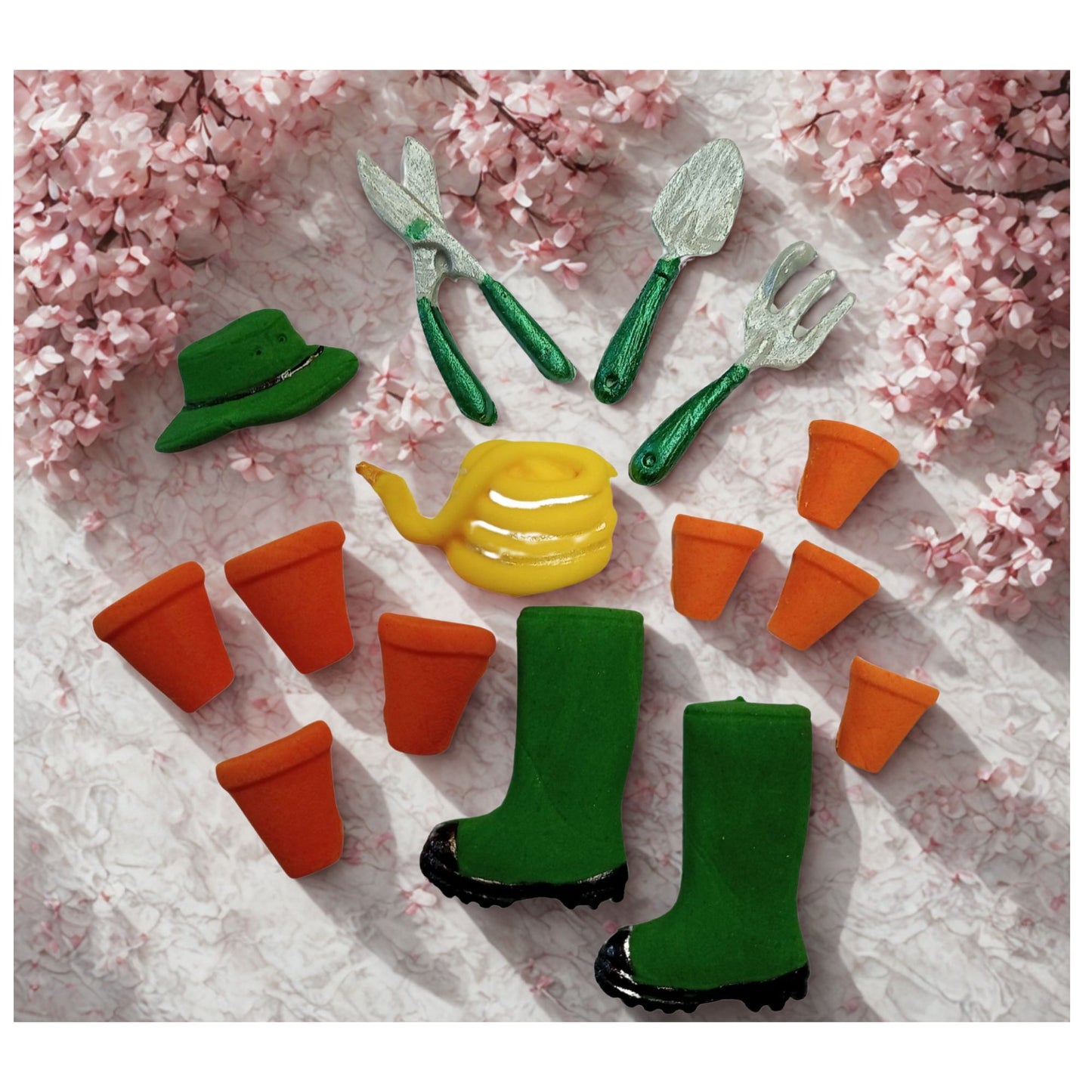Set garden themed edible cake cupcake toppers