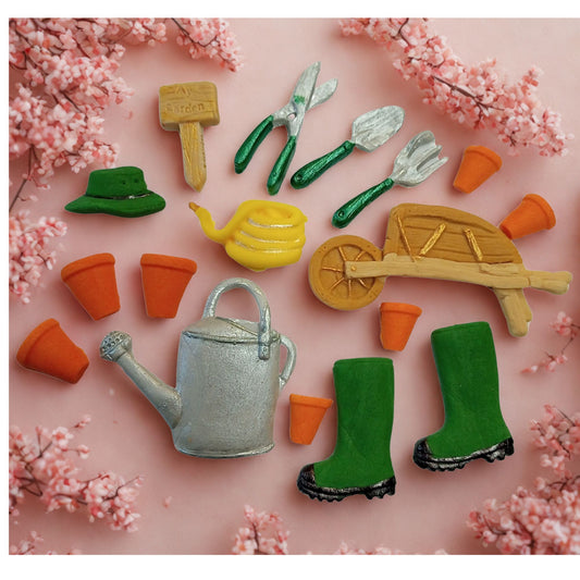 Gardening Set Vegan Cake Decorations 18 Garden Edible Toppers