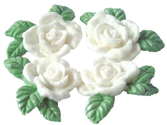 4 Vegan Glittered White Rose Garland Wedding Birthday Cake Decorations