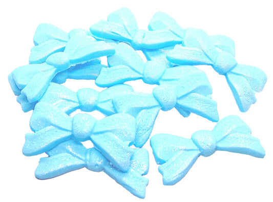 12 Edible Large Blue Vegan Glittered Bows Wedding Cupcake Cake Toppers