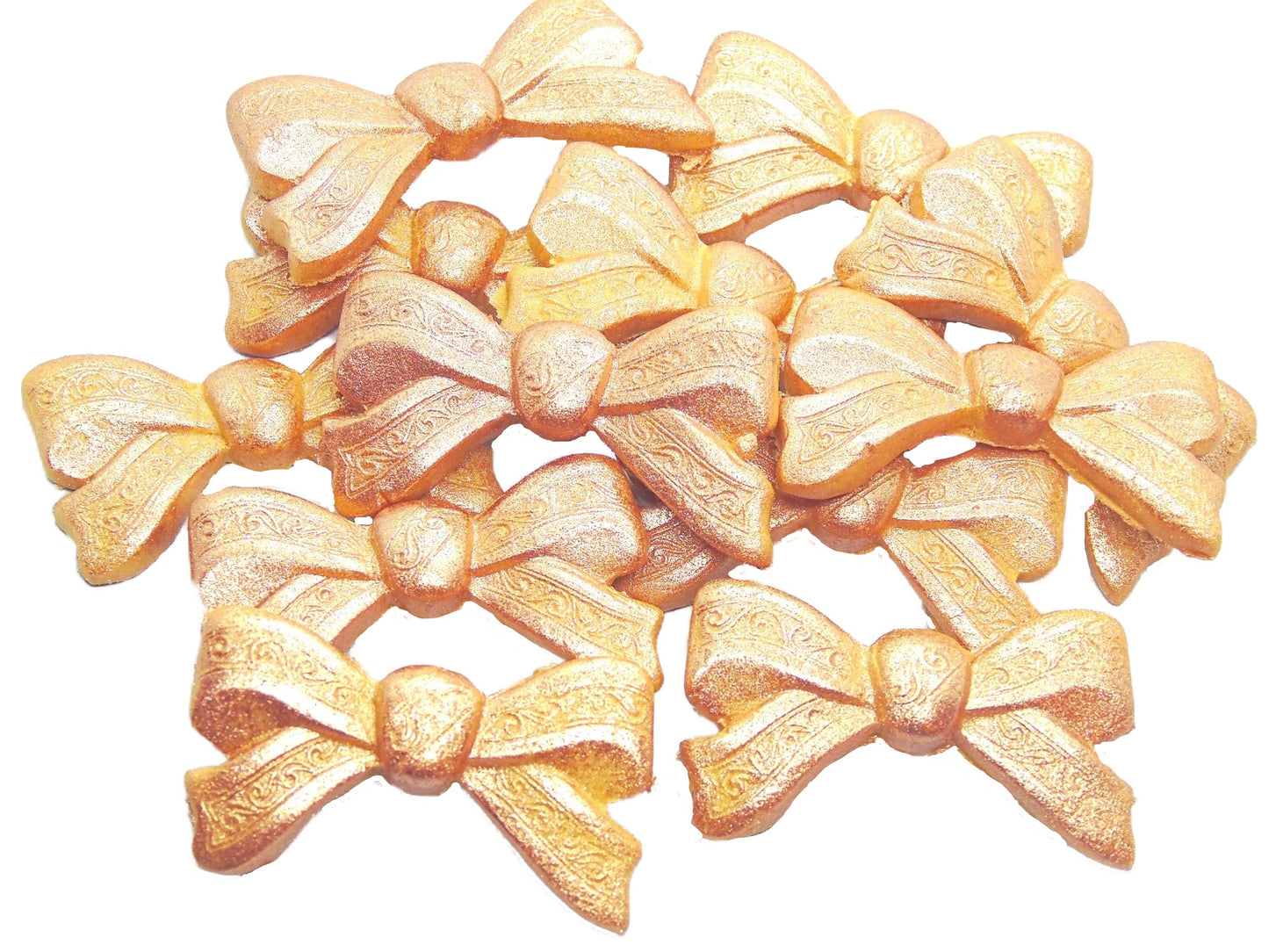 12 Edible Large Gold Vegan Glittered Bows Wedding Cupcake Cake Toppers
