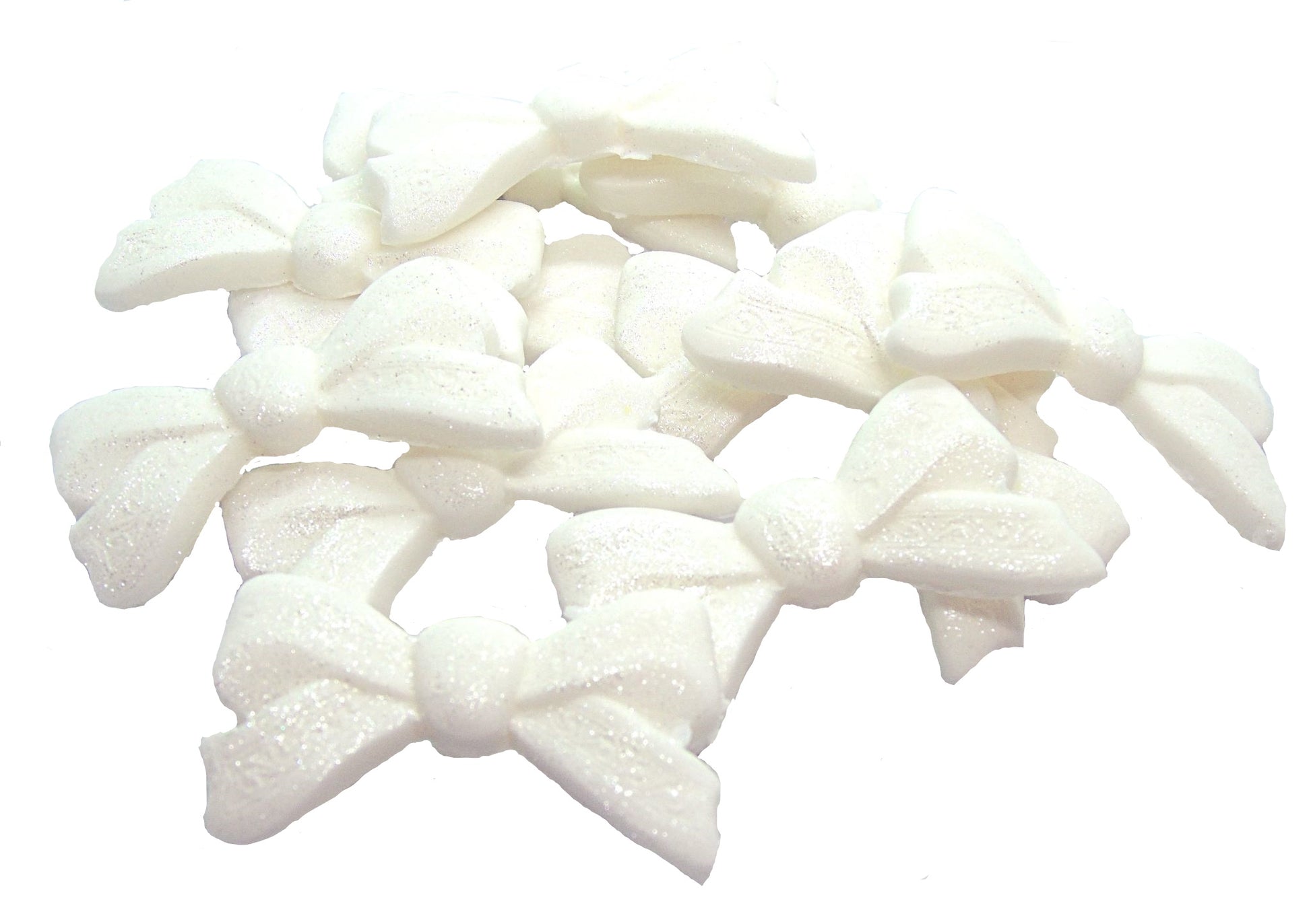 12 Edible Large White Vegan Glittered Bows Wedding Cupcake Cake Toppers