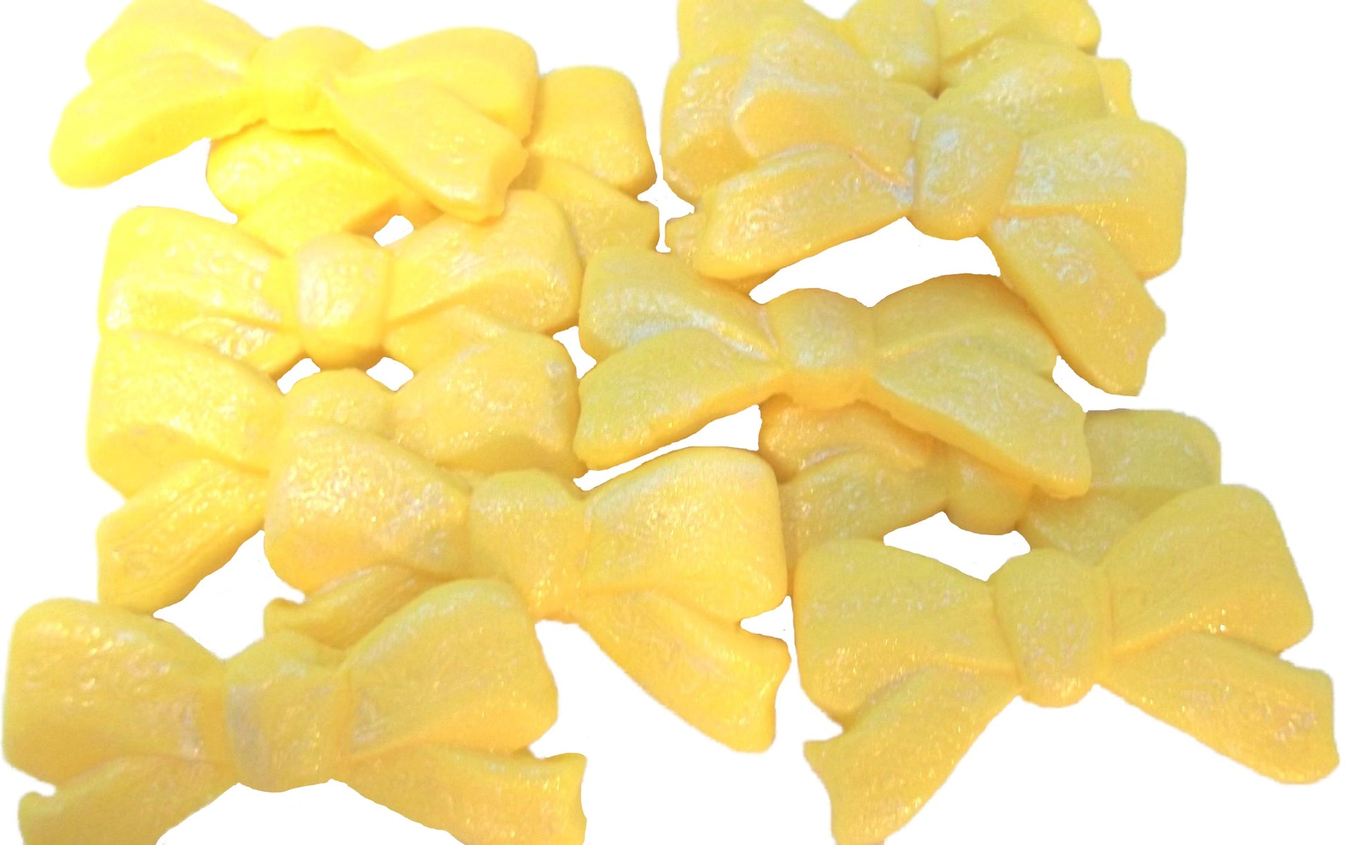 12 Edible Large Yellow Vegan Glittered Bows Wedding Cupcake Cake Toppers