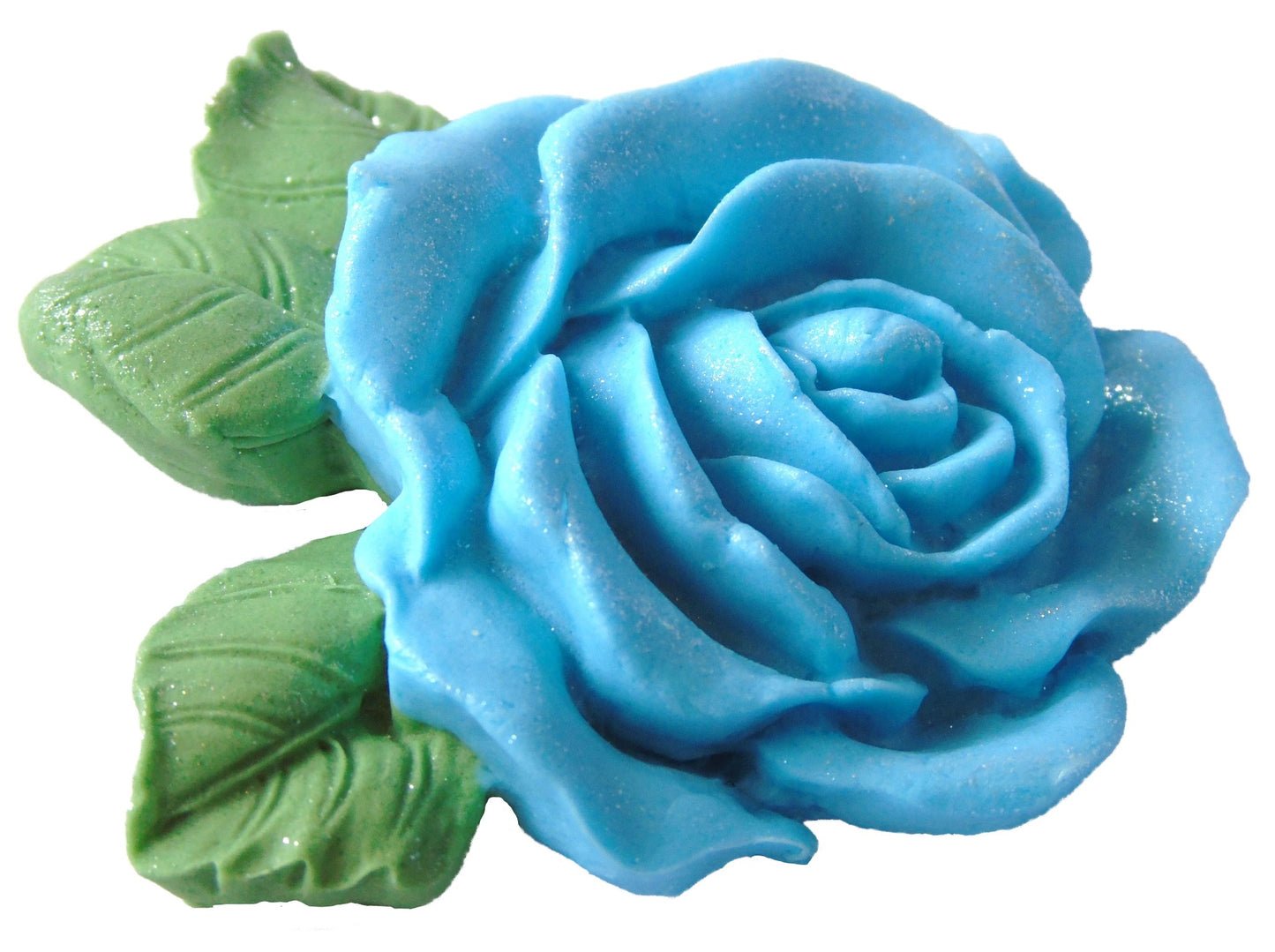 Large Single Blue Coloured Glittered Rose Vegan Cake Topper