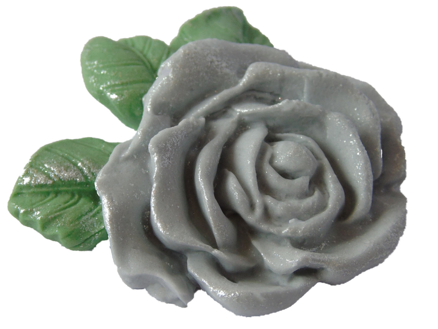 Large Single Silver Coloured Glittered Rose Vegan Cake Topper