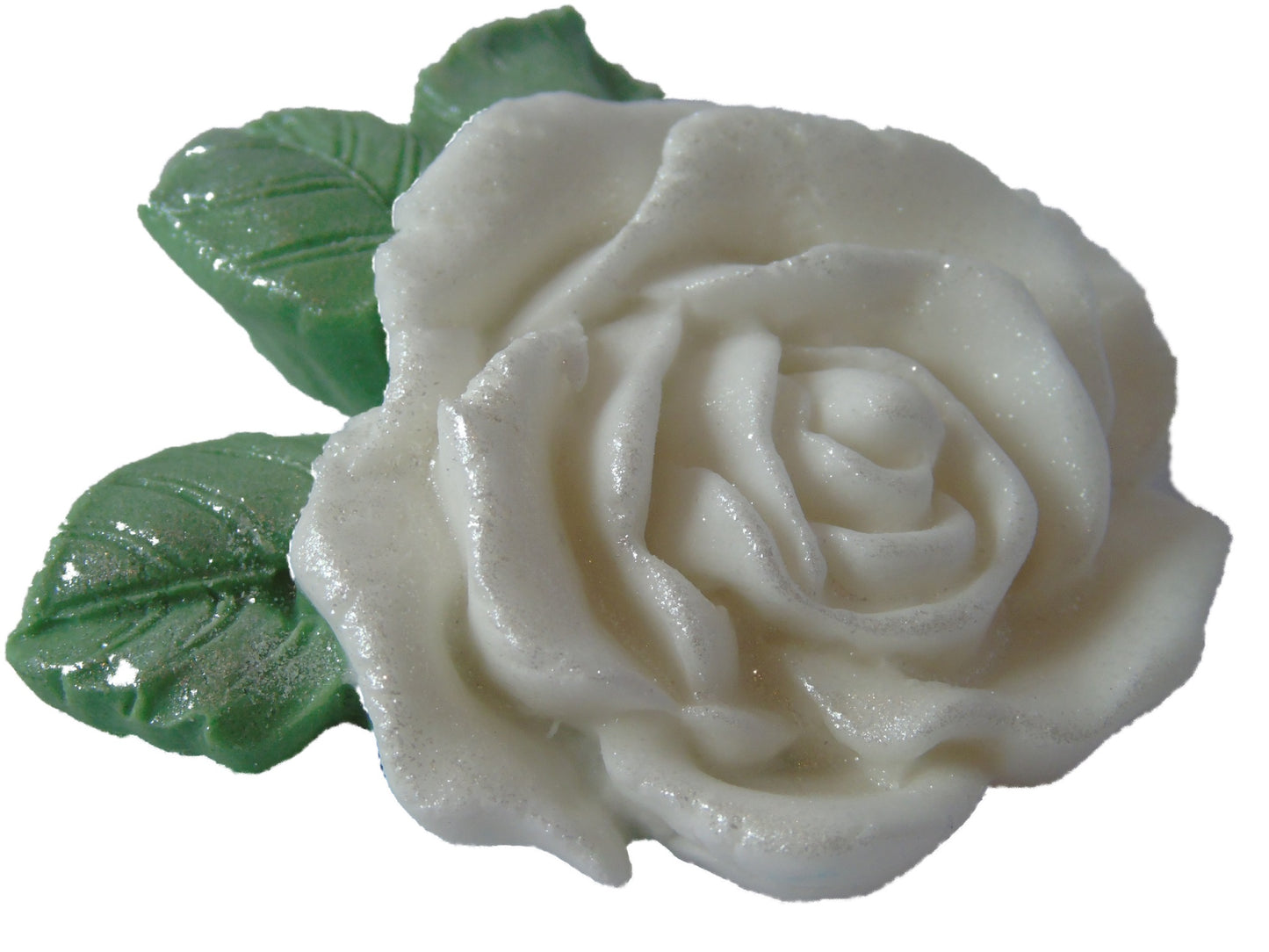 Large Single White Coloured Glittered Rose Vegan Cake Topper
