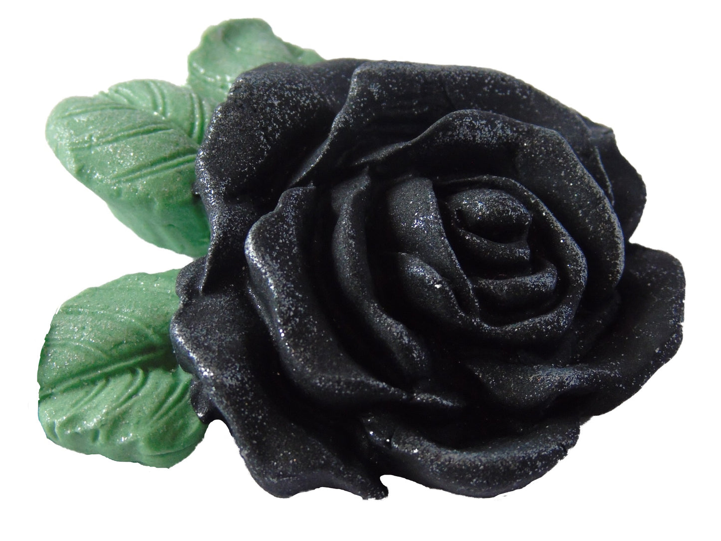 Large Single Black Coloured Glittered Rose Vegan Cake Topper