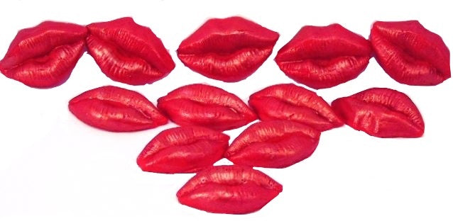12 Red Valentine kissing Lips Vegan Cupcake Toppers