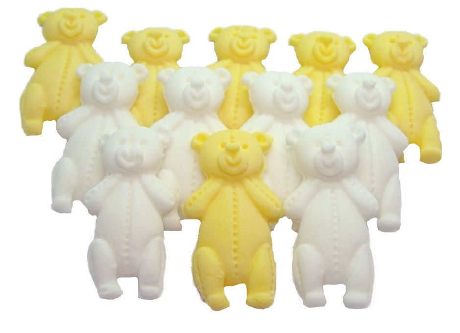 12 Vegan Yellow & White  Mixed Little Teddys Cupcake Cake Decorations