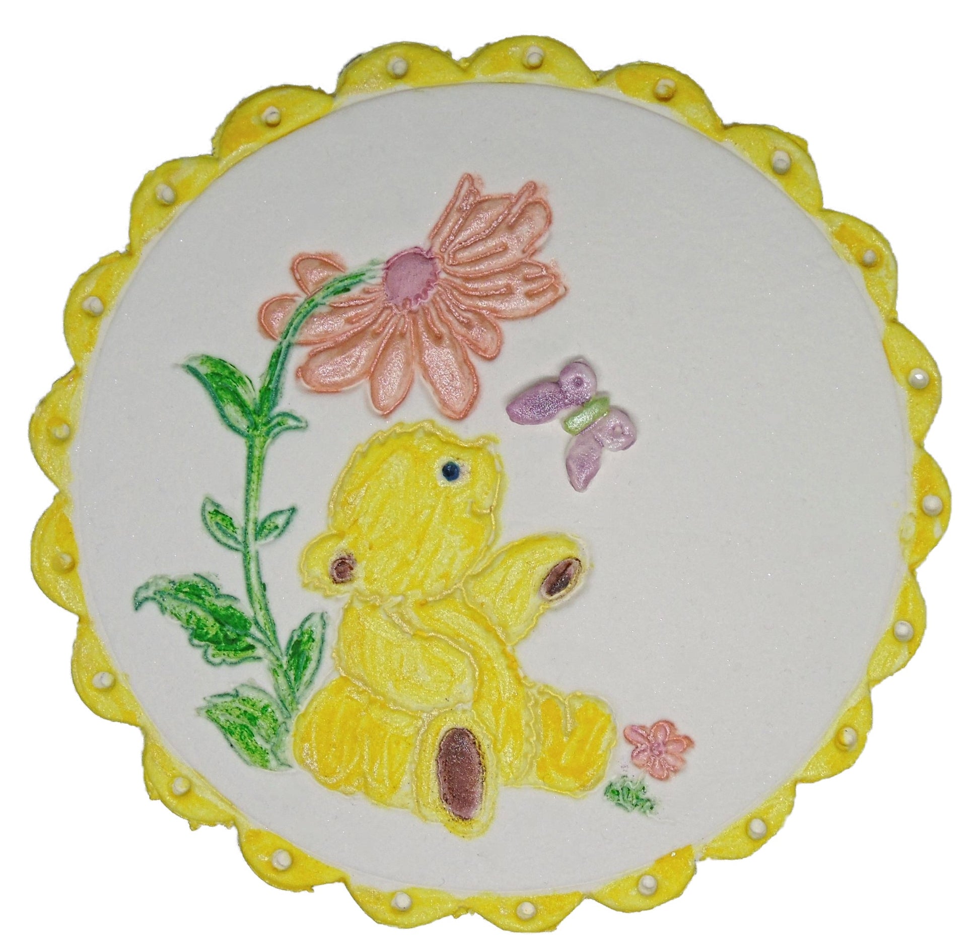 Lovely Hand Painted Yellow Teddy Vegan Cake Topper Decoration