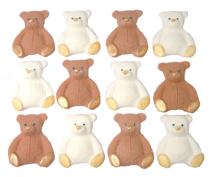 12 Coloured Teddy Bear Edible Cupcake Cake Decorations