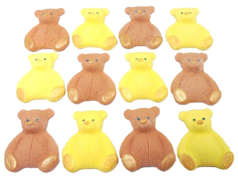 12 Coloured Teddy Bear Edible Cupcake Cake Decorations