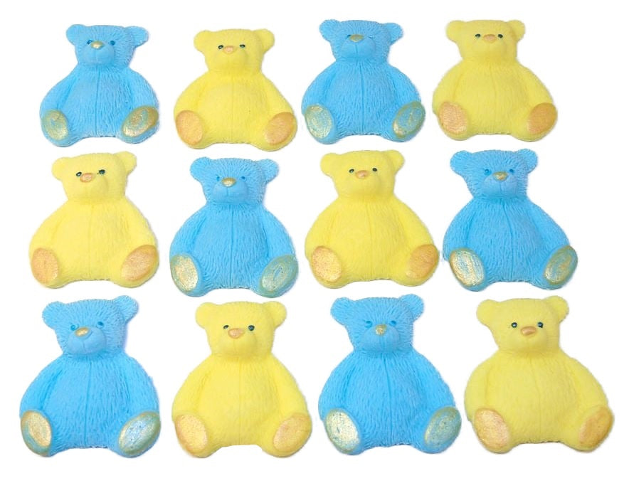 12 Coloured Teddy Bear Edible Cupcake Cake Decorations