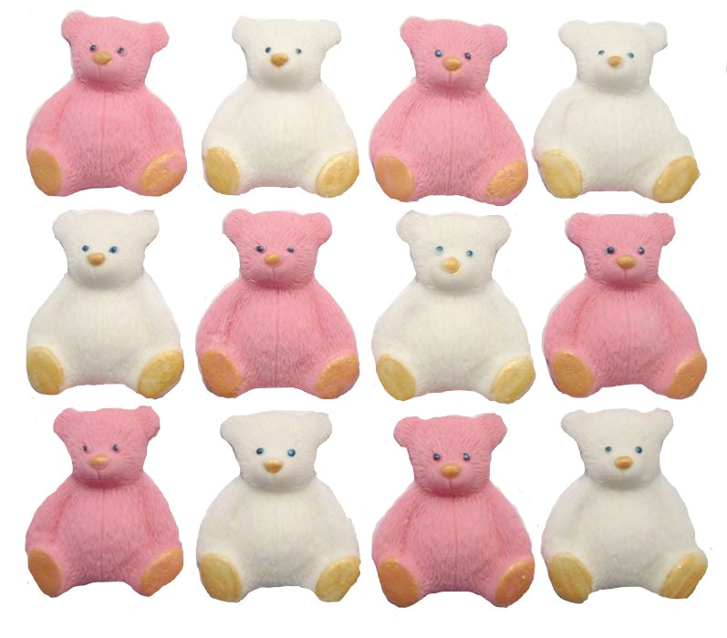 12 Coloured Teddy Bear Edible Cupcake Cake Decorations