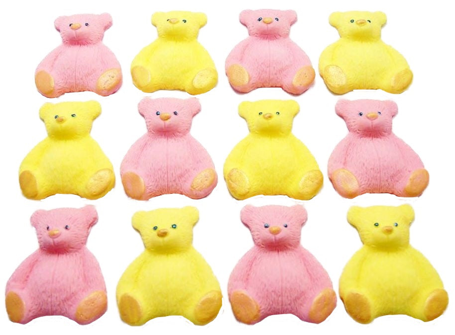 12 Coloured Teddy Bear Edible Cupcake Cake Decorations