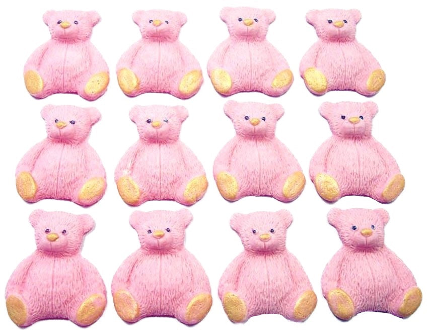 12 Coloured Teddy Bear Edible Cupcake Cake Decorations