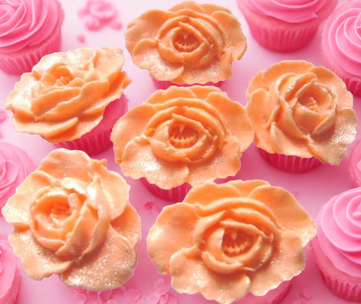 Set 6 Glittered Coloured Roses Edible Cupcake Decorations