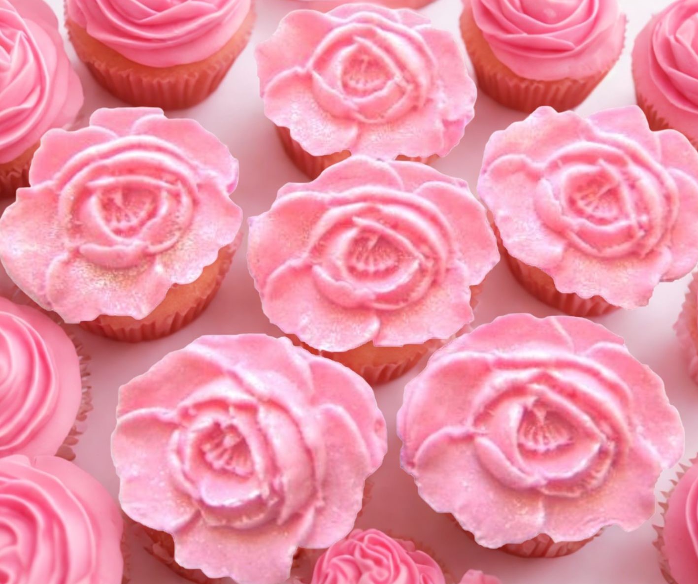 Set 6 Glittered Coloured Roses Edible Cupcake Decorations