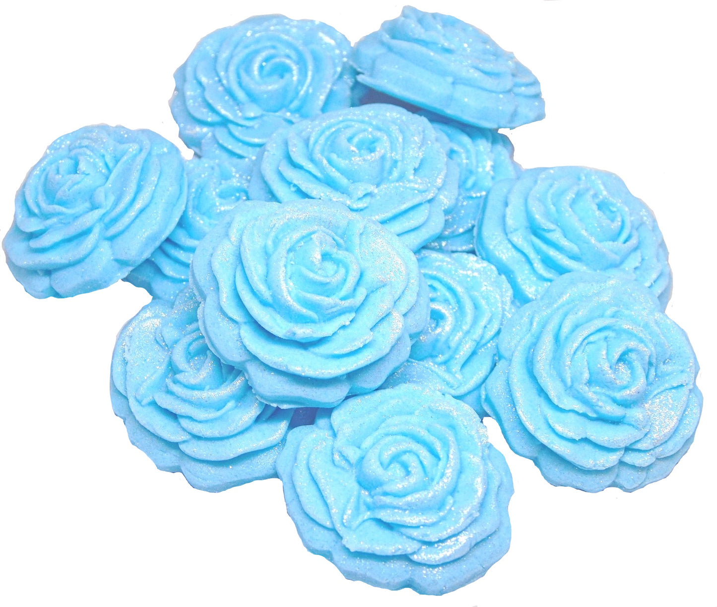 12  Blue Medium Glittered edible Coloured Roses