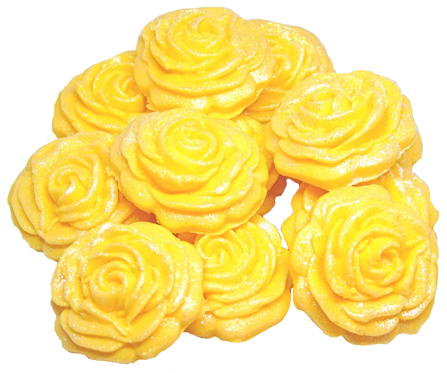 12  Yellow Medium Glittered edible Coloured Roses