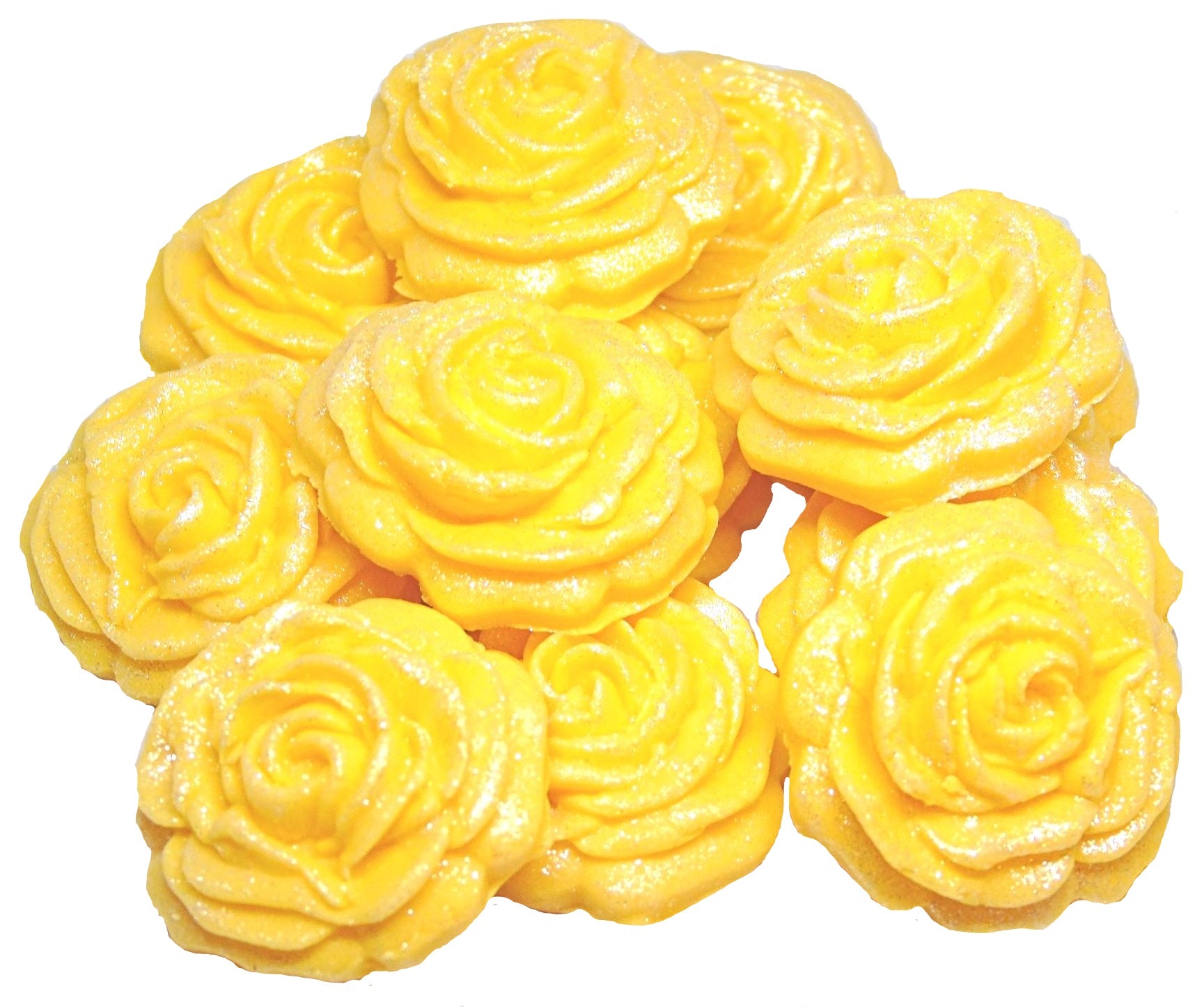 12  Yellow Medium Glittered edible Coloured Roses