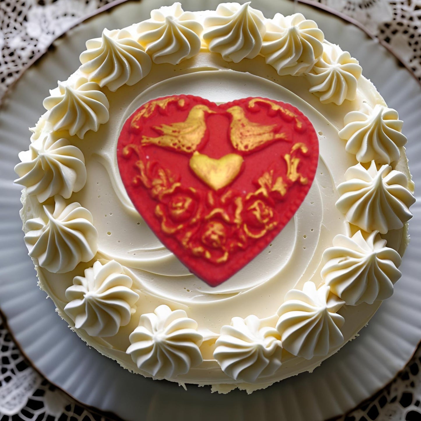 Valentines Glittered Hearts with Doves Vegan Cupcake Toppers