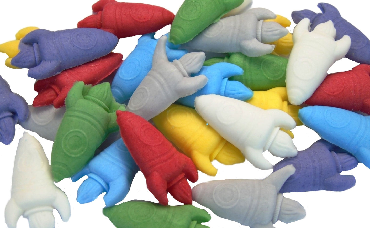 24 Novelty space rocket Coloured Confetti Vegan Cupcake Toppers Cake Decorations