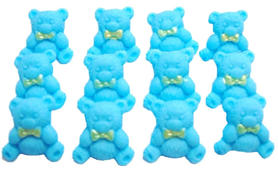 12 Blue Vegan  Teddies Baby Shower Edible Cupcake Toppers