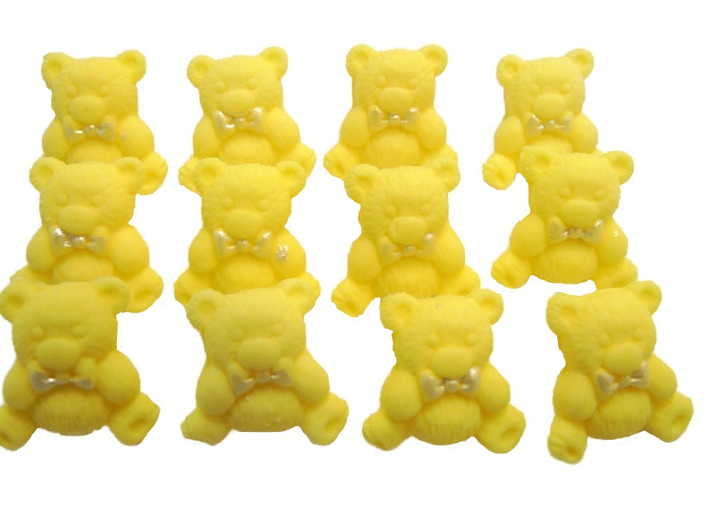 12 Yellow Vegan  Teddies Baby Shower Edible Cupcake Toppers