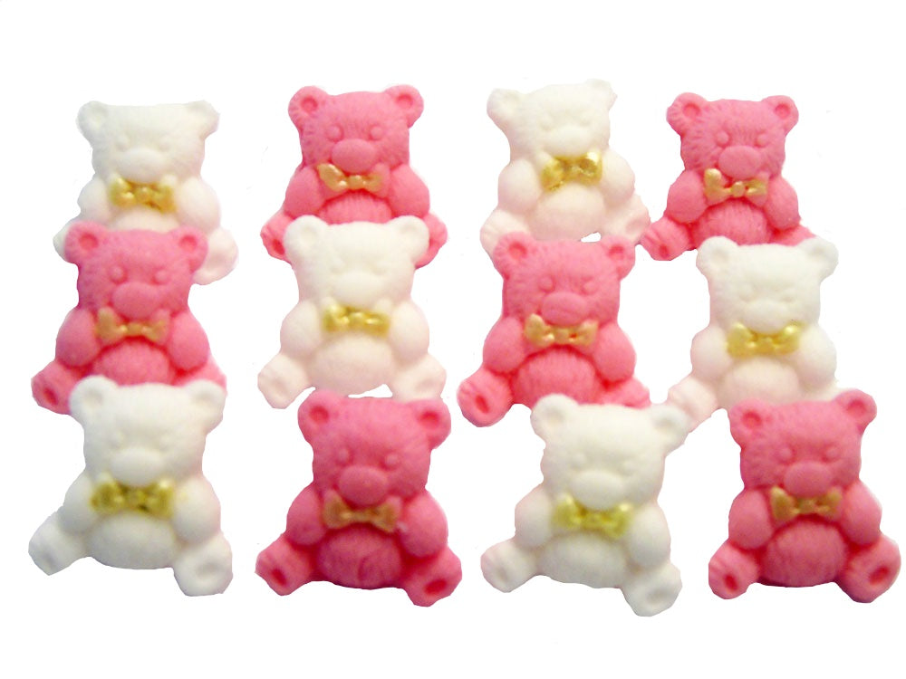 12 Pink and White Vegan  Teddies Baby Shower Edible Cupcake Toppers