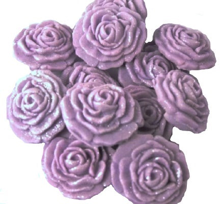 12 Vegan Small Glittered Purple Roses Wedding Birthday Cupcake Toppers
