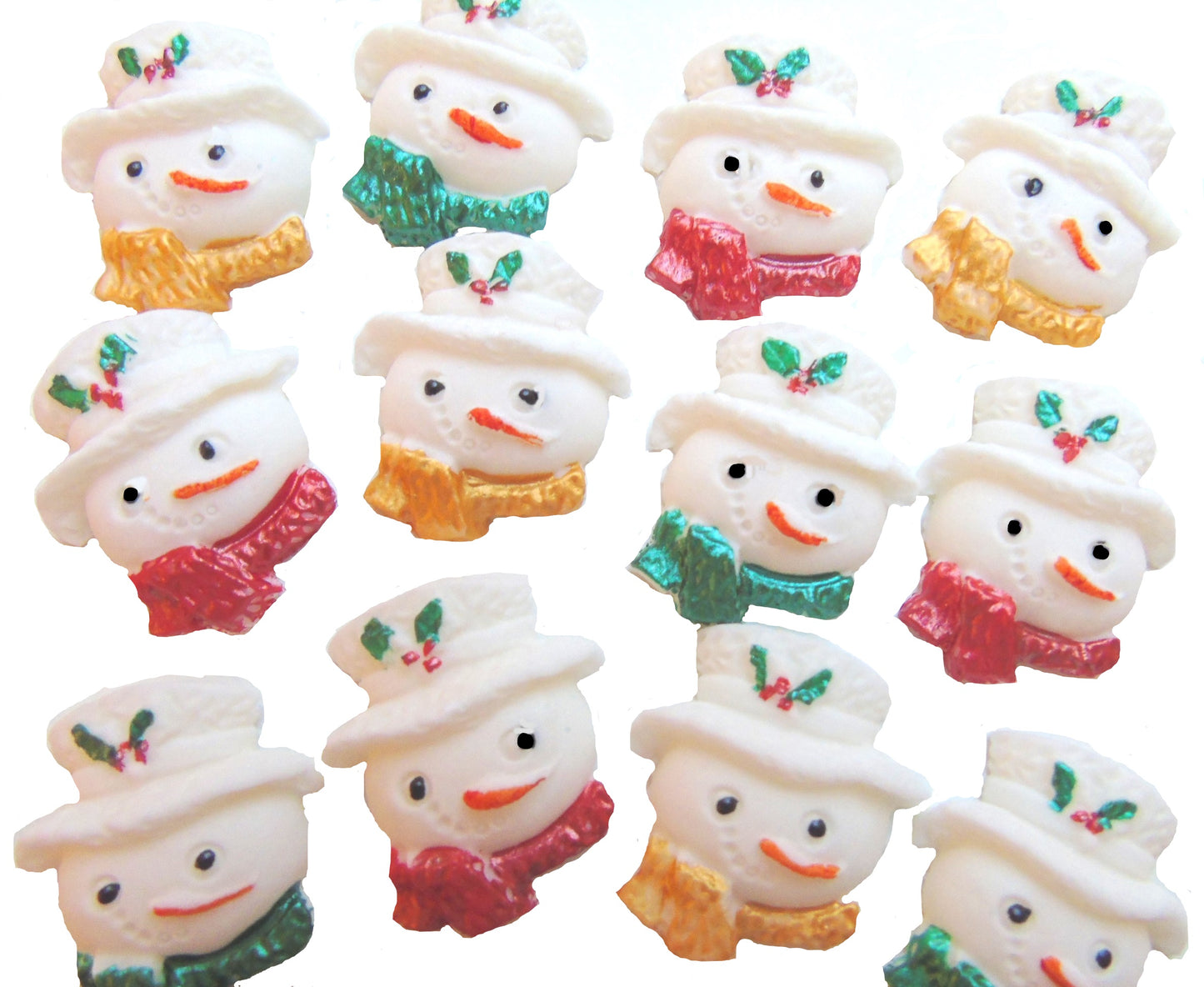 12 Edible Christmas Snowmen Faces Cupcake Cake Toppers